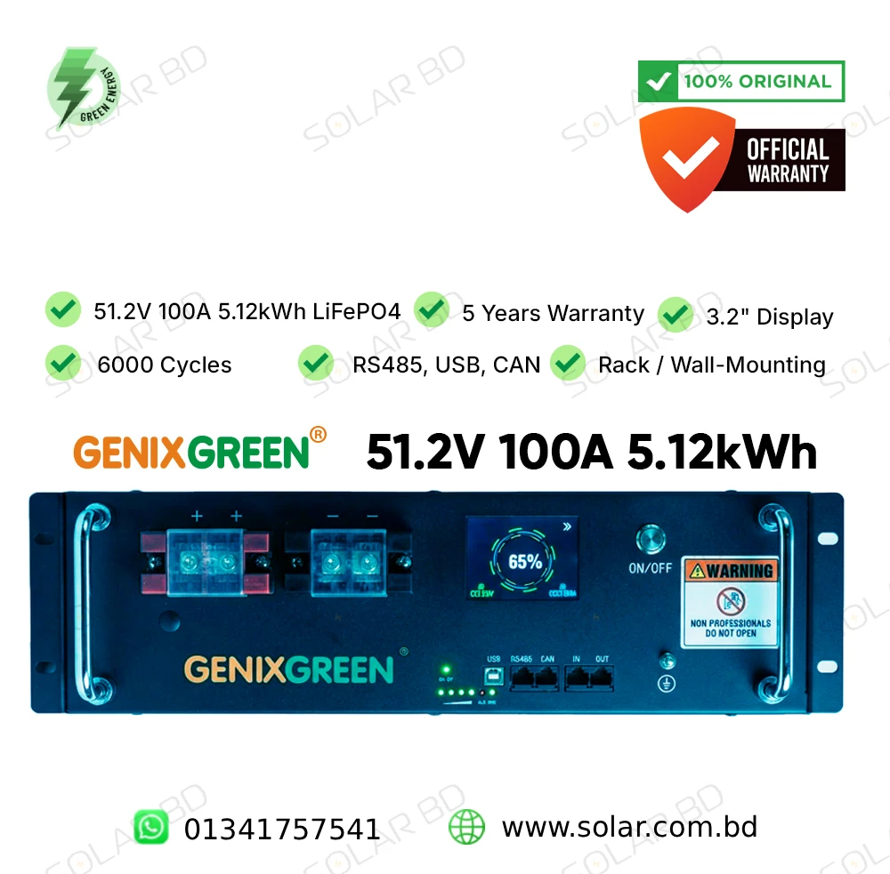 Genixgreen 51.2V 100Ah 5.12kWh LiFePO4 Battery Price in Bangladesh
