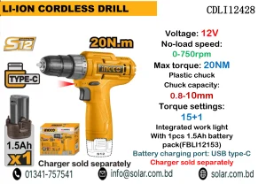 INGCO 12V Cordless Drill 1.5Ah