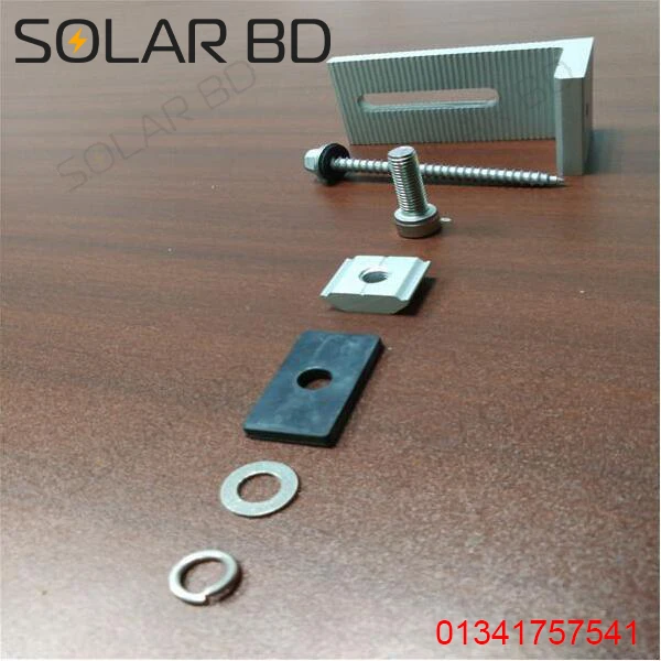 Aluminum solar roof mounting L-foot clamp with self-tapping screw for tin shed installation