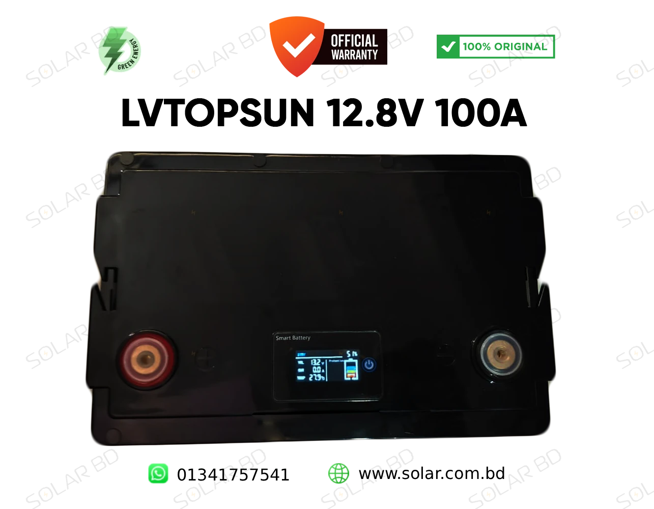 LVTOPSUN 12.8V 100Ah Lithium Battery (LiFePO4) for Solar Backup Bangladesh
