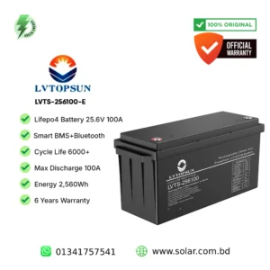 LVTOPSUN 25.6V 100Ah LiFePO4 lithium battery 2.56kWh ABS case with smart BMS Bluetooth Bangladesh