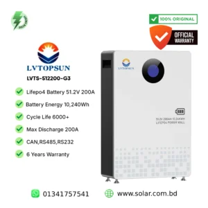 LVTOPSUN 51.2V 200Ah 10.24kWh Lithium Iron Phosphate Battery