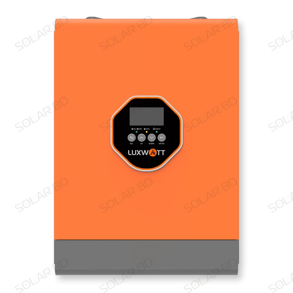 Luxwatt Pure Sine Wave Solar Inverter front view with LCD display and control buttons