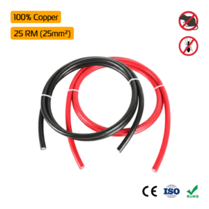 Heavy Duty 25 RM (25mm²) Pure Copper DC Flexible Battery Cable (Red+Black) Pair