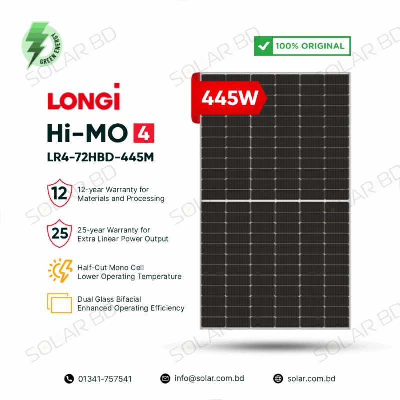 LONGi LR4-72HBD-445M 445W Bifacial Half-Cut Mono Solar Panel - SOLAR BD