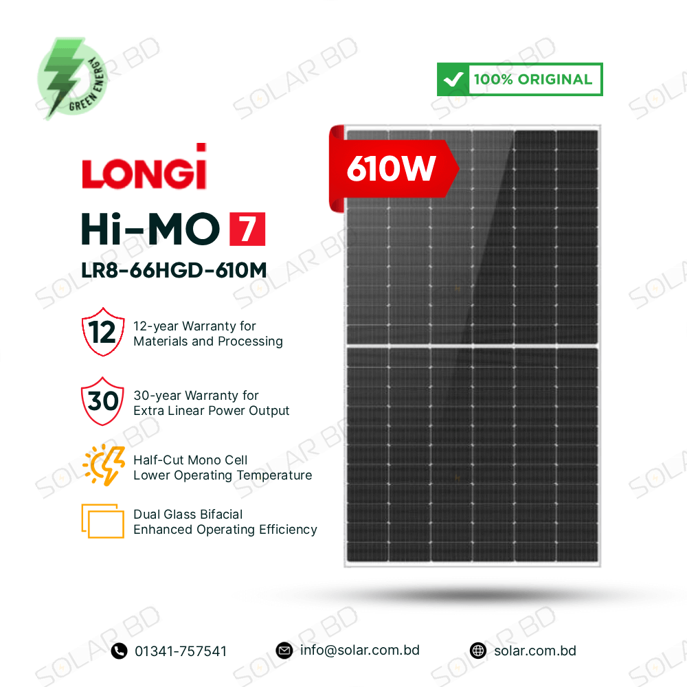 LONGi LR8-66HGD-610M 610W Bifacial Half-Cut Mono Solar Panel