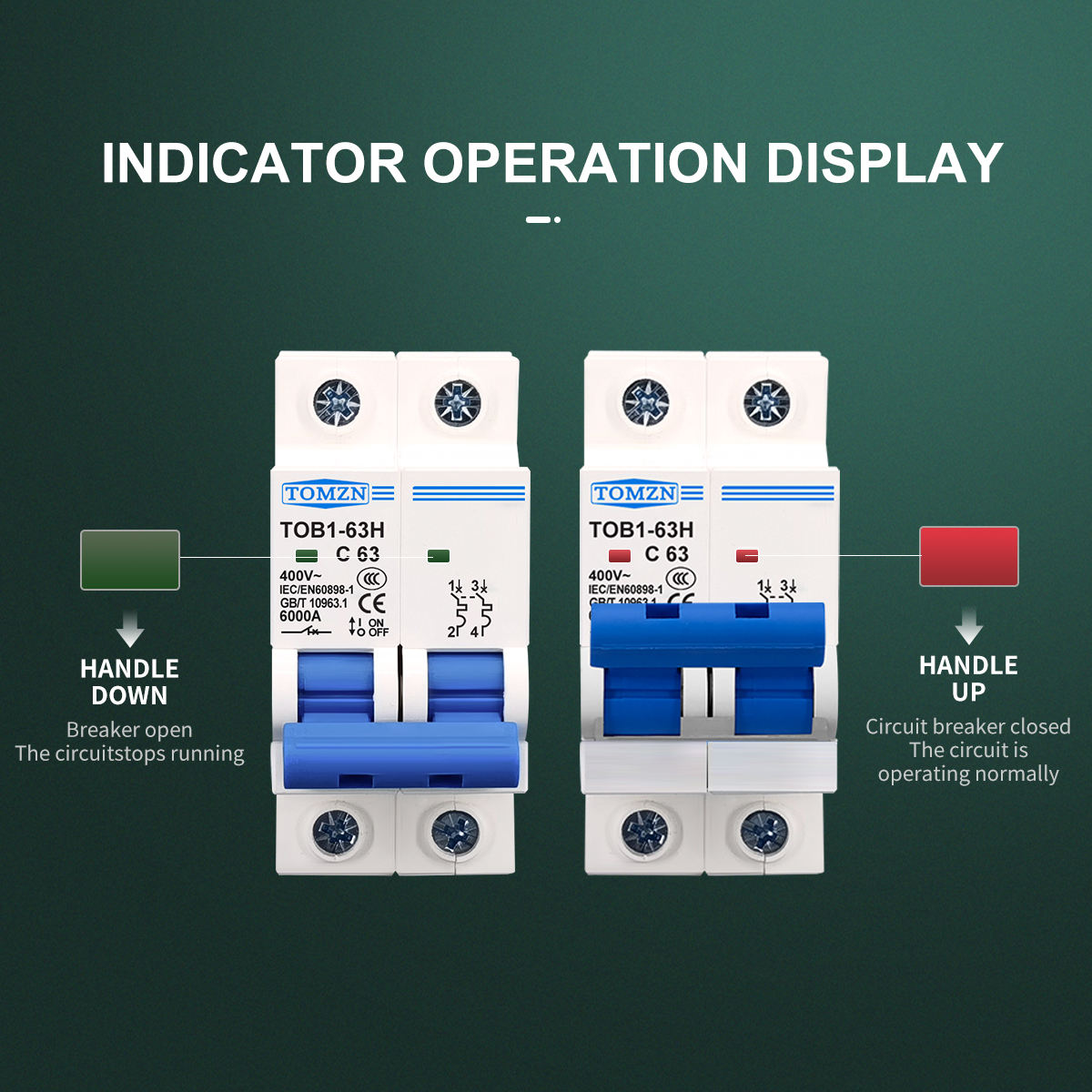 TOMZN TOB1-63H 2P AC MCB Miniature Circuit Breaker 6A-63A Overload & Short Circuit Protection - Image 5