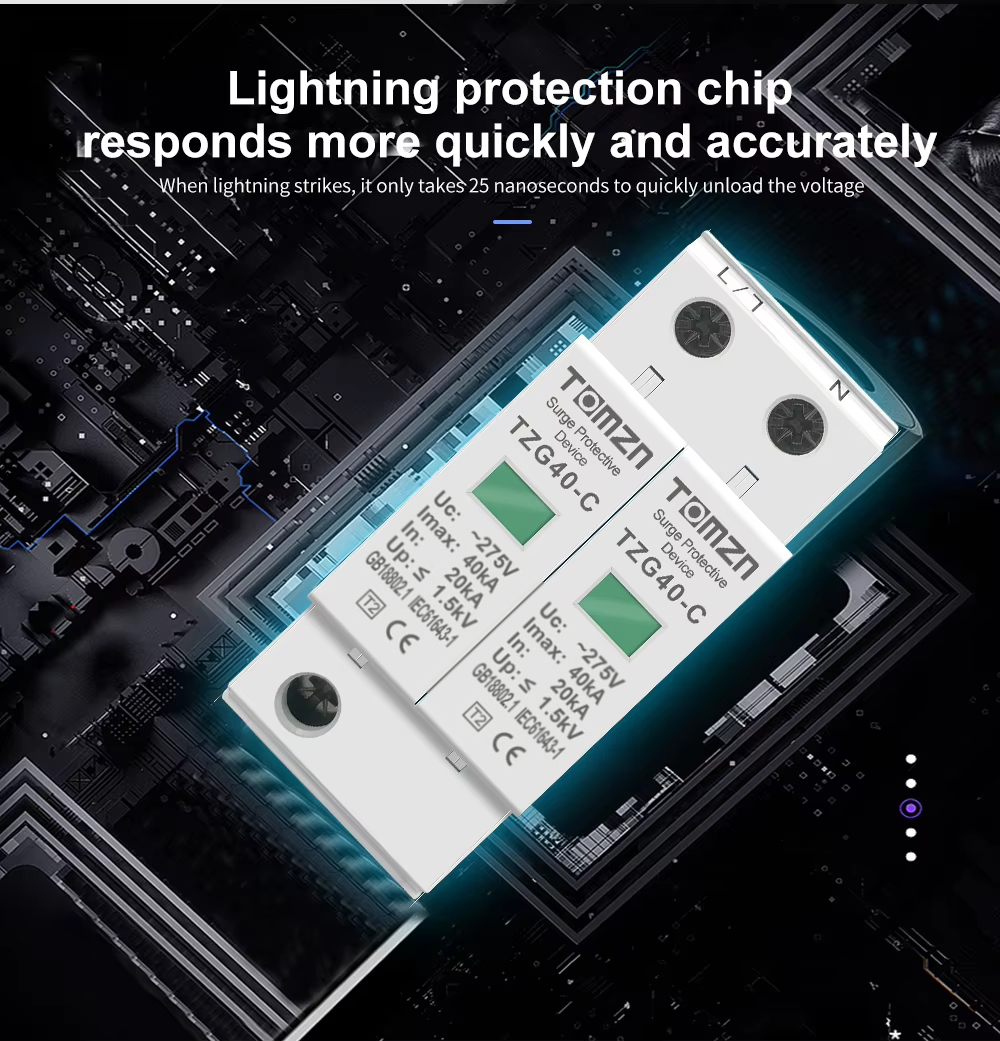 TOMZN 2P AC SPD 275V Surge Protector 20kA–40kA Accuracy