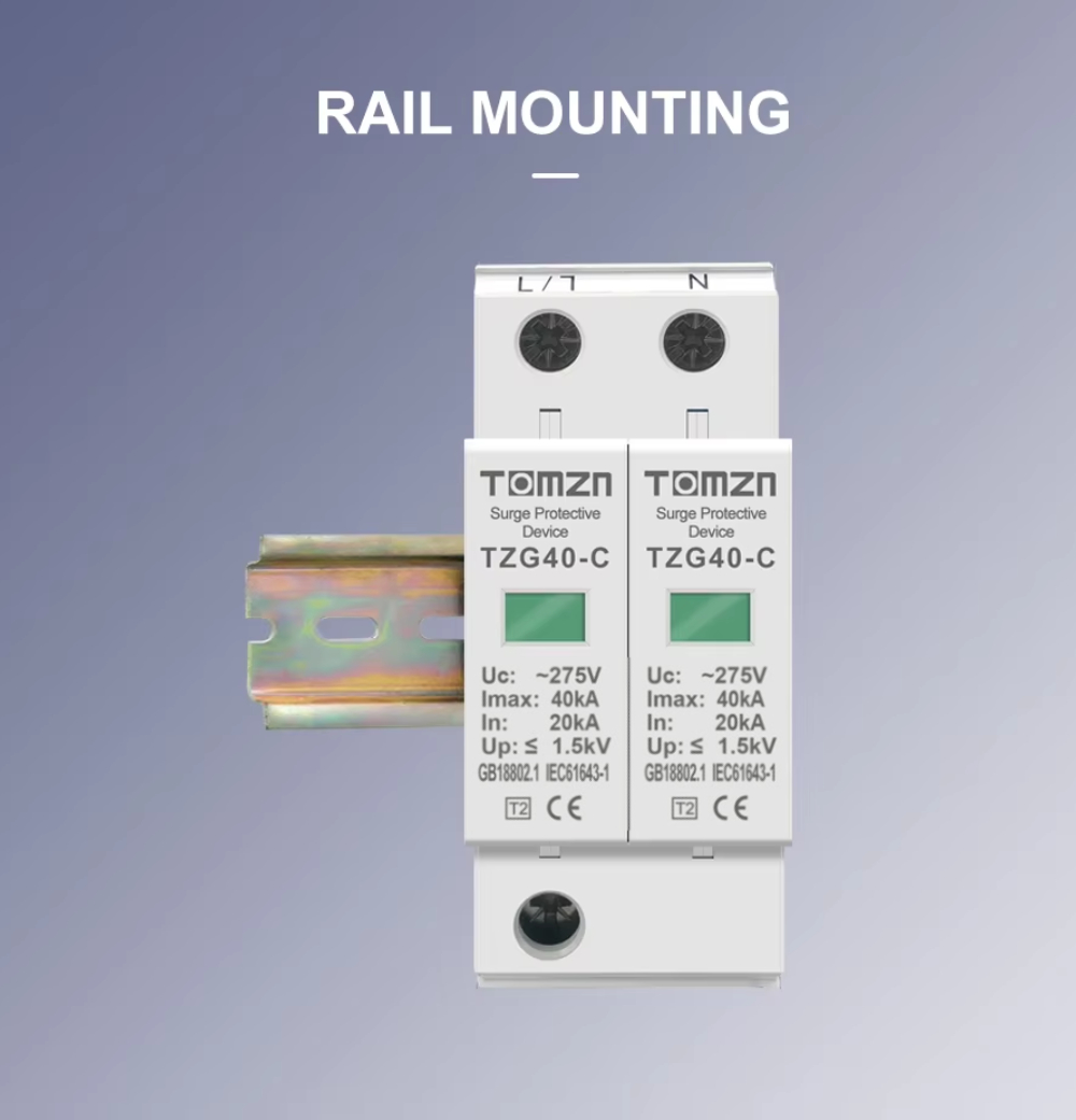 TOMZN 2P AC SPD 275V Surge Protector 20kA–40kA Rail Mount