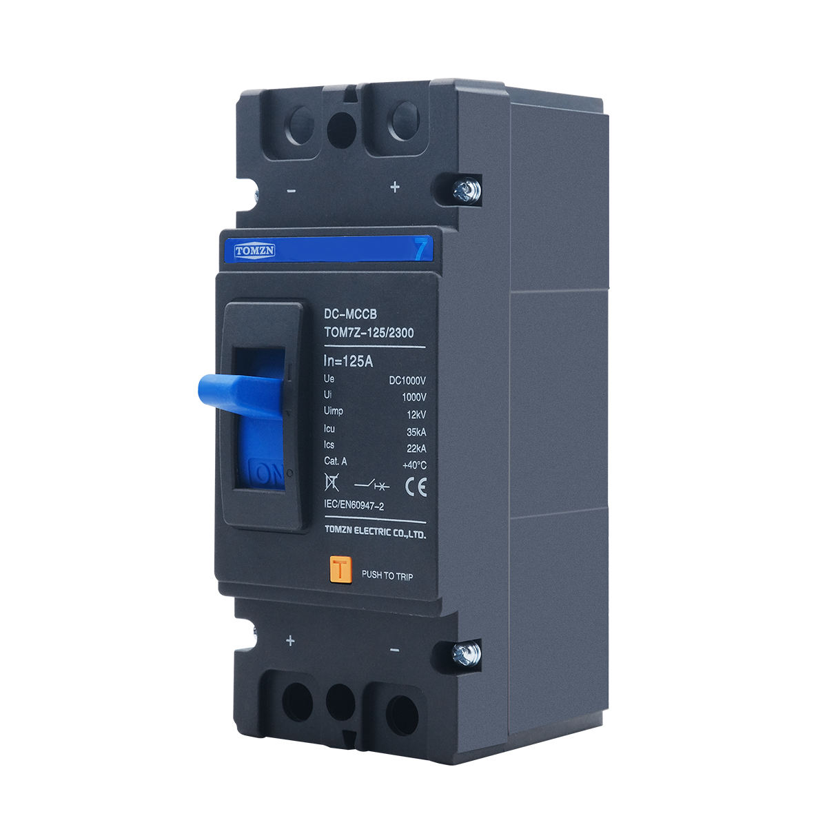 TOMZN 2P DC Solar PV MCCB TOM7Z-250/2300 1000V Molded Case Circuit Breaker Angle View