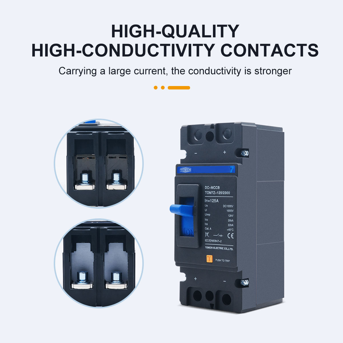 TOMZN 2P DC Solar PV MCCB TOM7Z-250/2300 1000V Molded Case Circuit Breaker Terminals