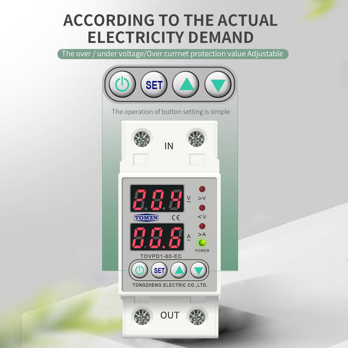 TOMZN 60A Adjustable Voltage Protector Buttons and Settings